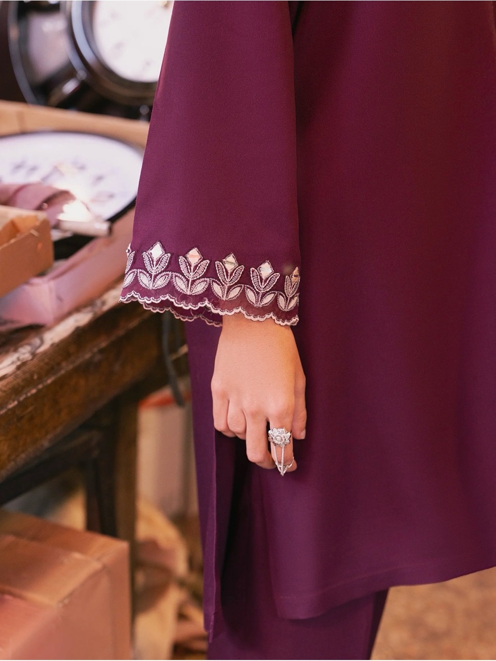 Edenrobe Pakistan.Elegant Long Sleeve in Deep Plum - shipping not available